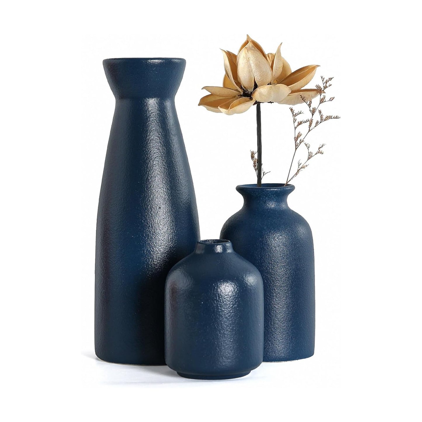 Ceramic Vases Small Flower Vases for Decor / Blue / Set of 3