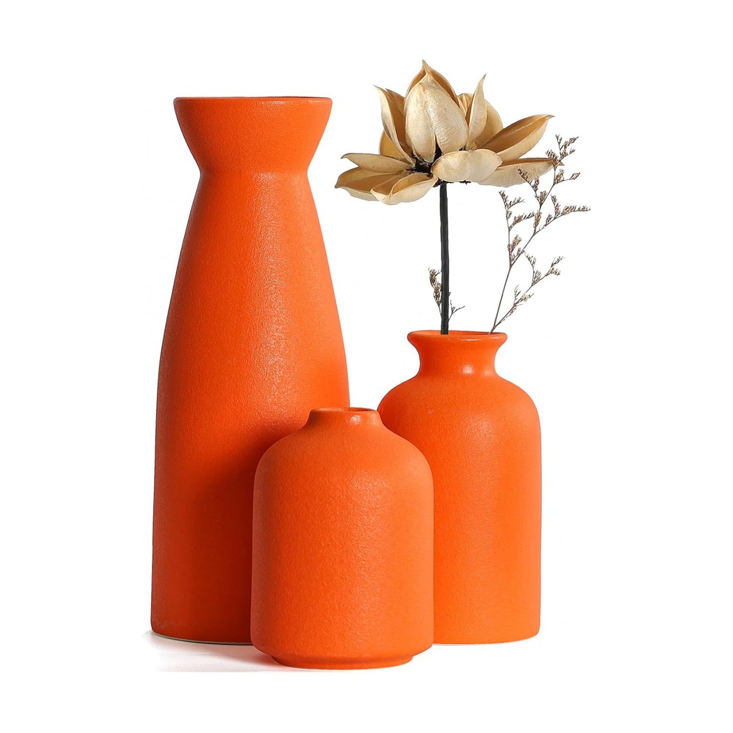 Ceramic Orange Vases Small Flower Vases for Decor / 3set-orange / Set of 3