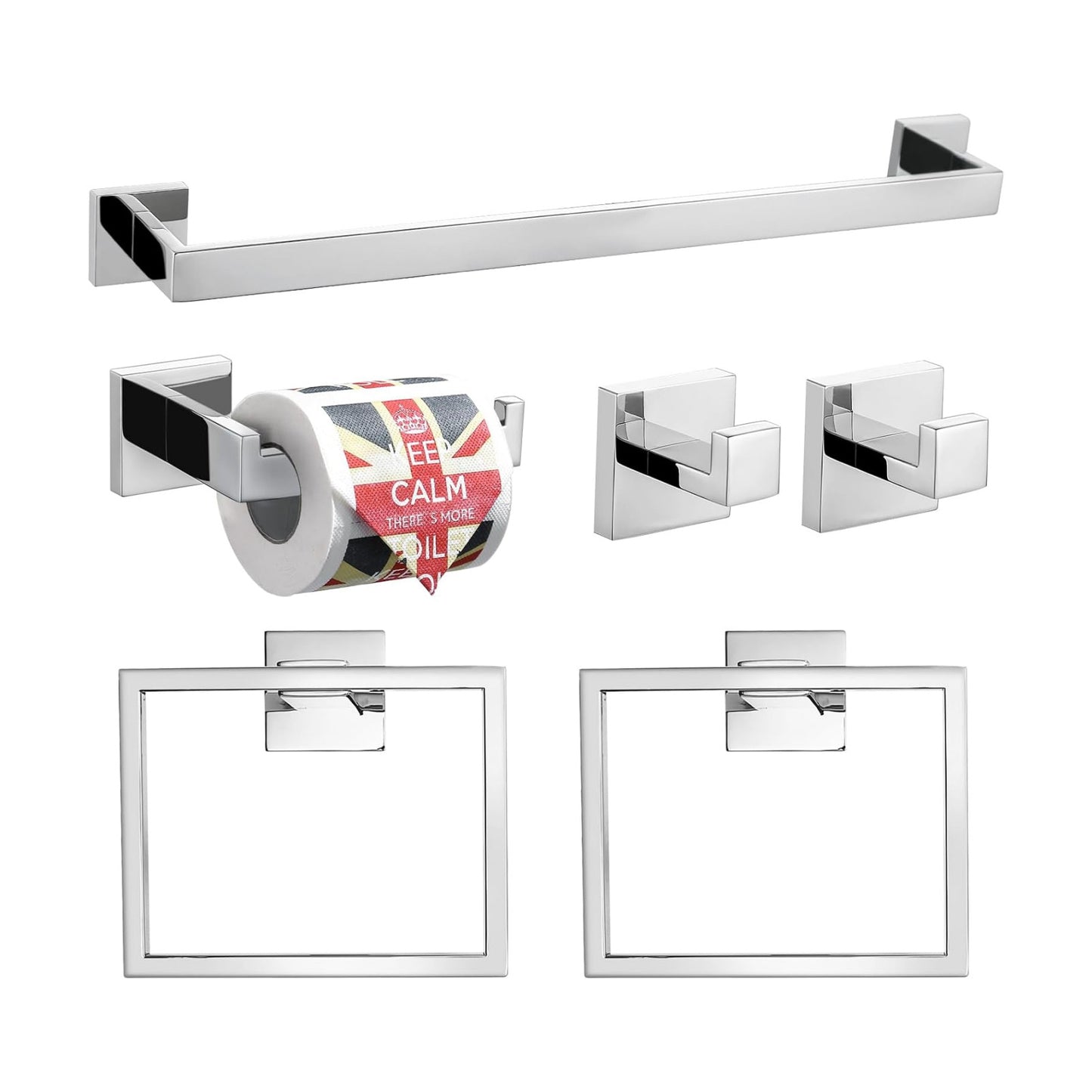 TQKAG 6-Piece Towel Bar Set, 23.6" Bathroom Hardware Set, Polished Chrome | SUS304 Stainless Steel, Chrome Bathroom