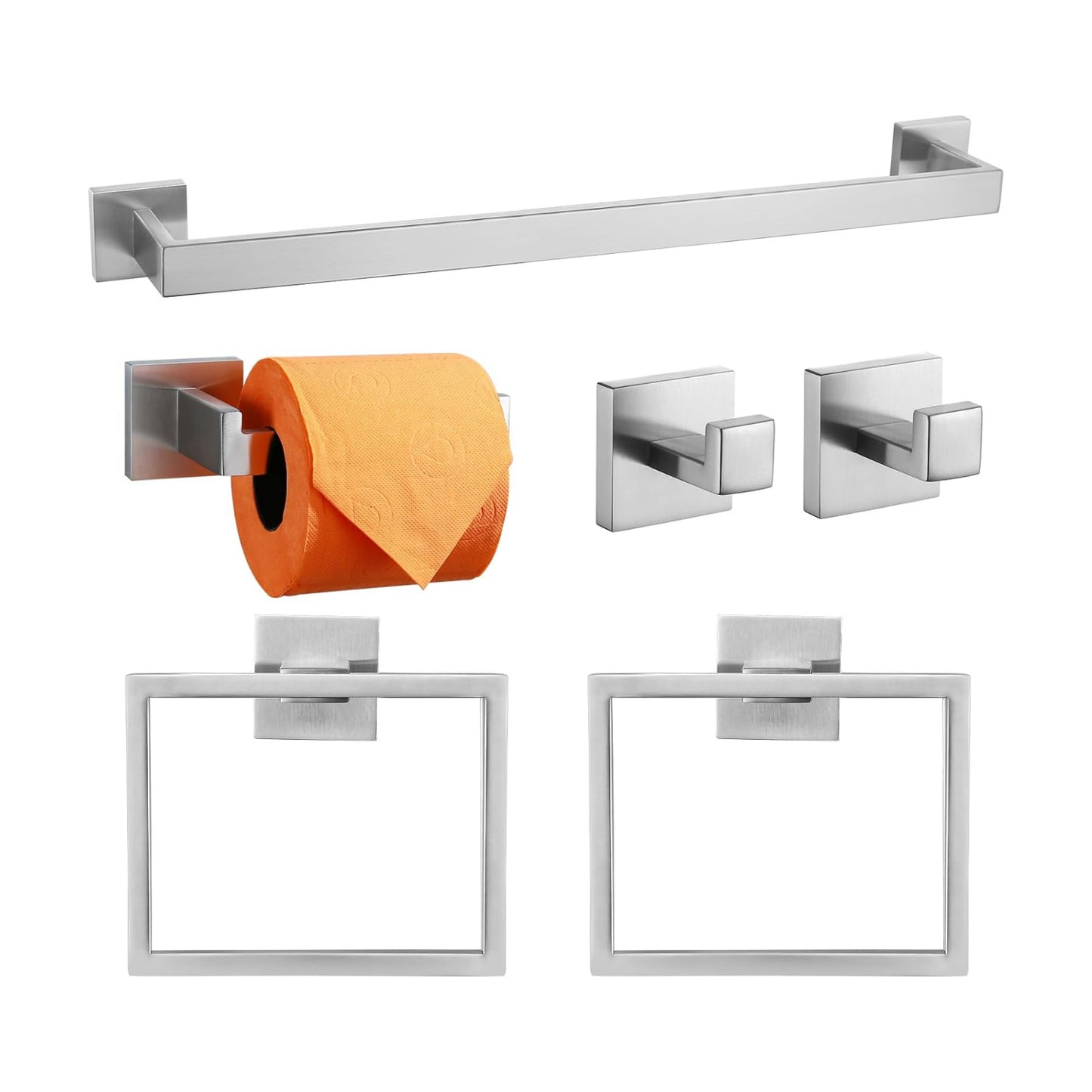 TQKAG 6-Piece Towel Bar Set, 23.6 Inch Bathroom Hardware Set Brushed Nickel | Stainless Steel, Wall Mounted, Nickel
