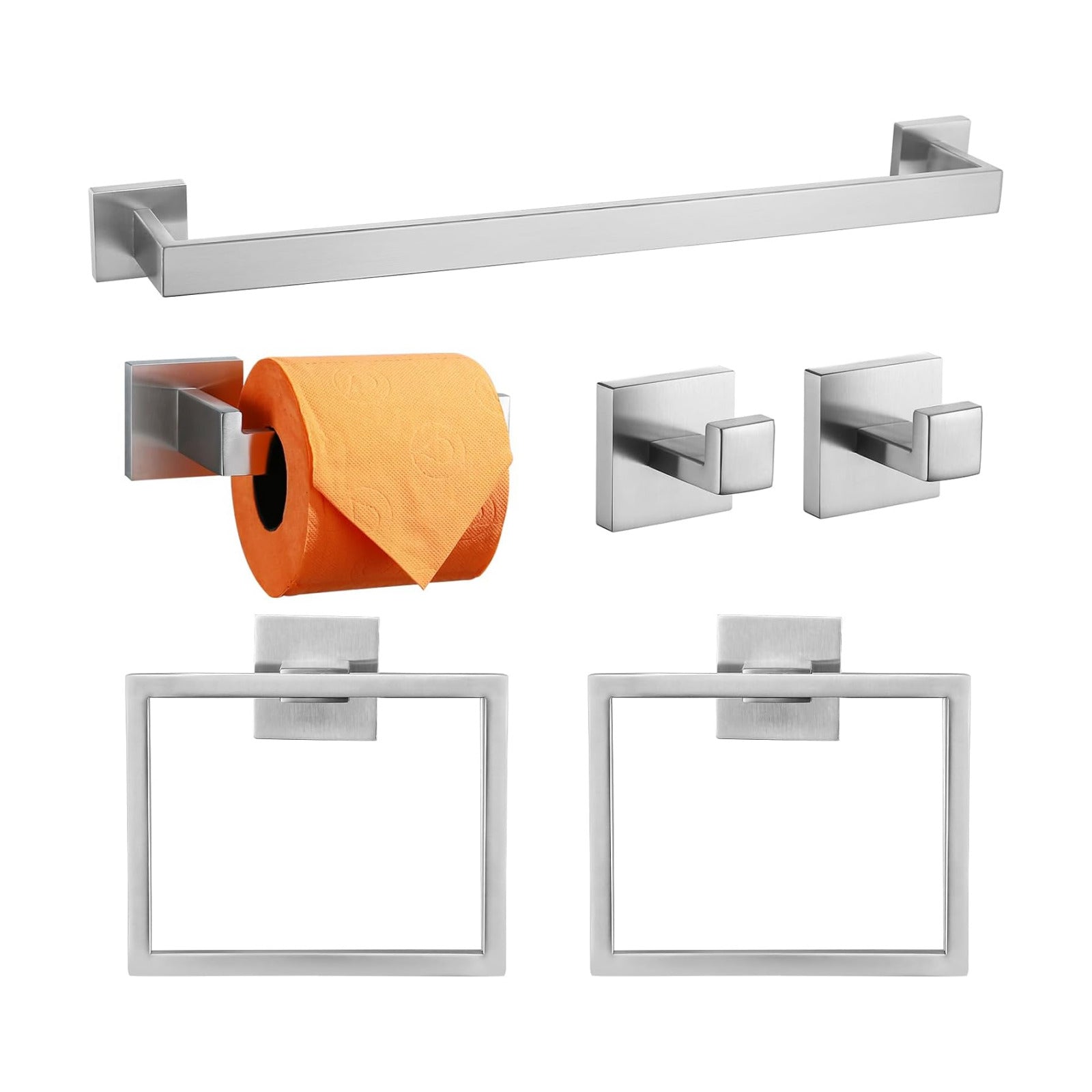 TQKAG 6-Piece Towel Bar Set, 23.6 Inch Bathroom Hardware Set Brushed Nickel | Stainless Steel, Wall Mounted, Nickel