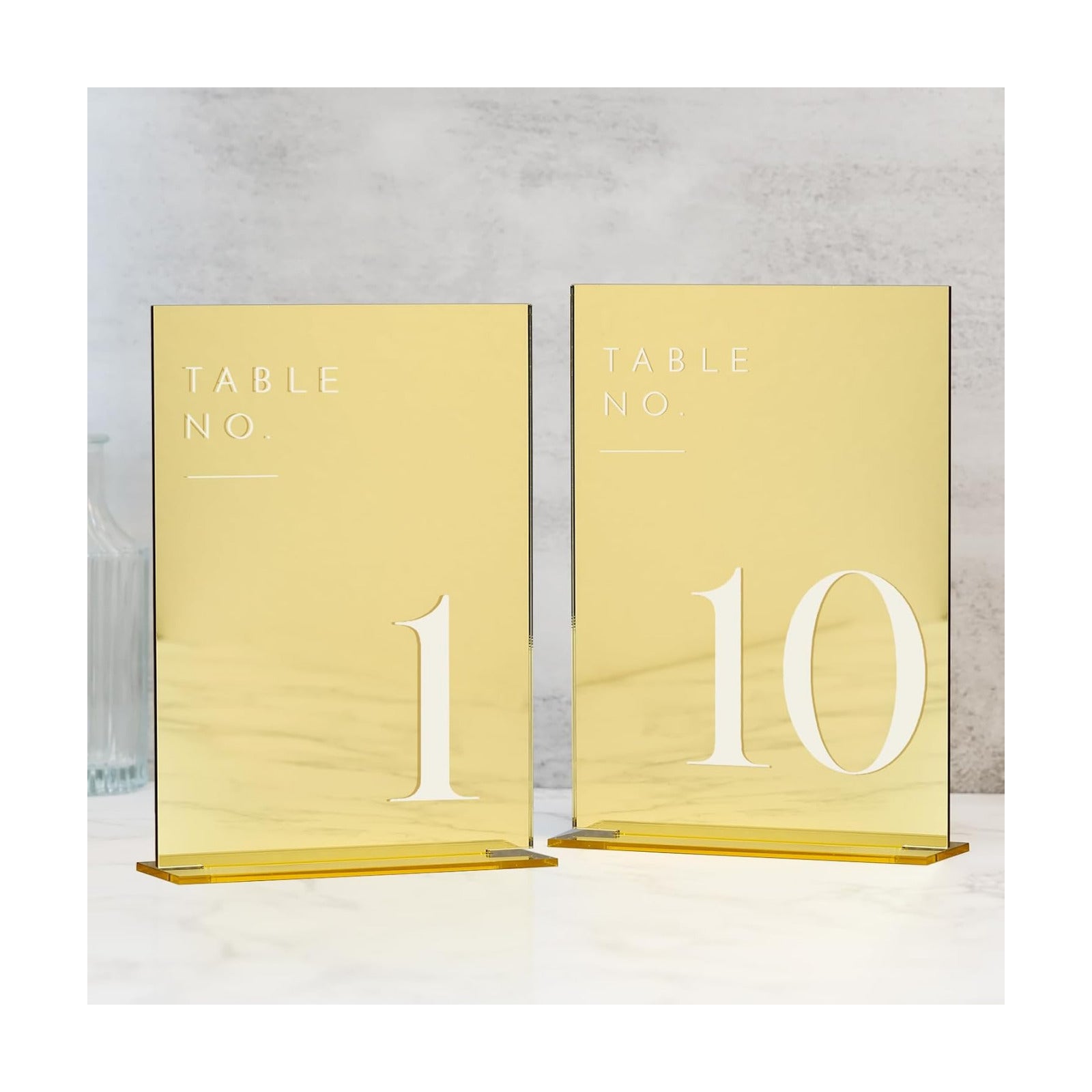 Gold Wedding Table Numbers 1-10 with Stands, 5"x7" Gold Mirror Acrylic Table Numbers, Perfect for Wedding Reception