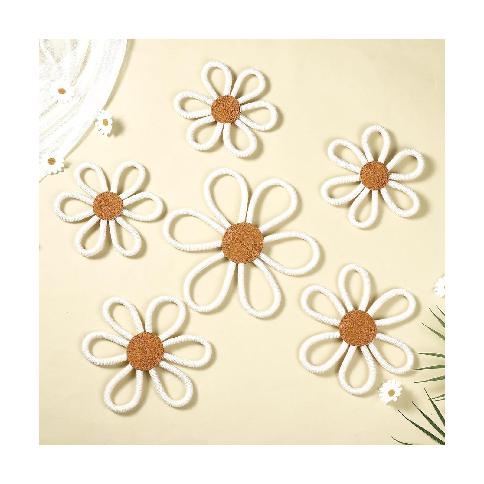 Boho Nursery Decor Daisy Flower Woven / White / 6.69/7.87/9.84 Inch / Splendid Flower / Set of 6