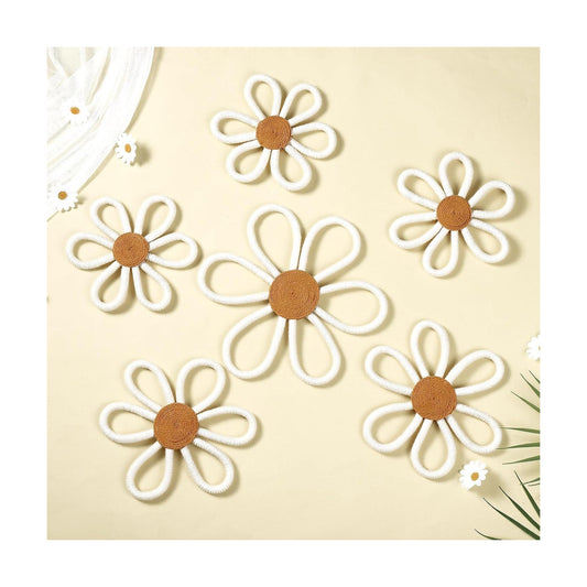 Boho Nursery Decor Daisy Flower Woven / White / 6.69/7.87/9.84 Inch / Splendid Flower / Set of 6