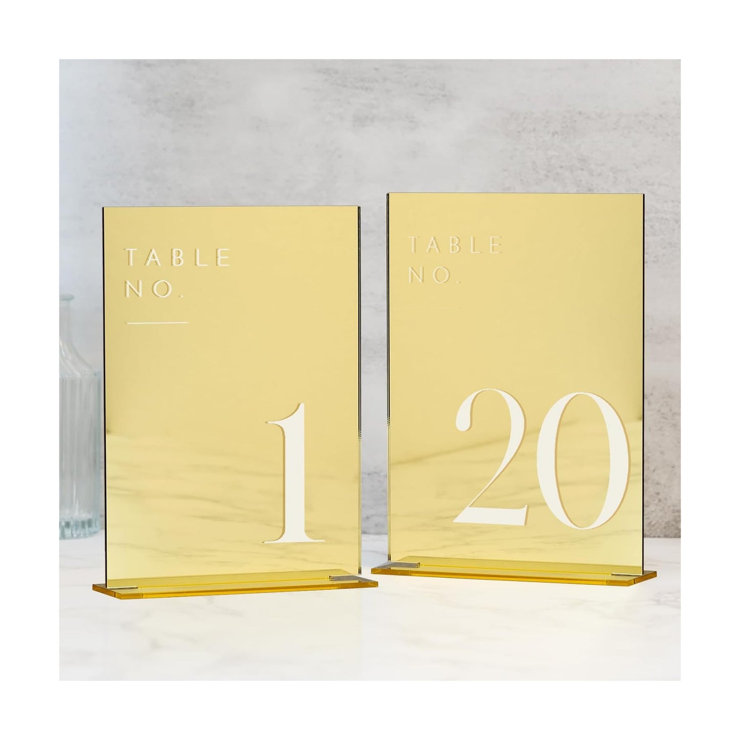 Gold Wedding Table Numbers 1-20 with Stands, 5"x7" Gold Mirror Acrylic Table Numbers, Perfect for Wedding Reception