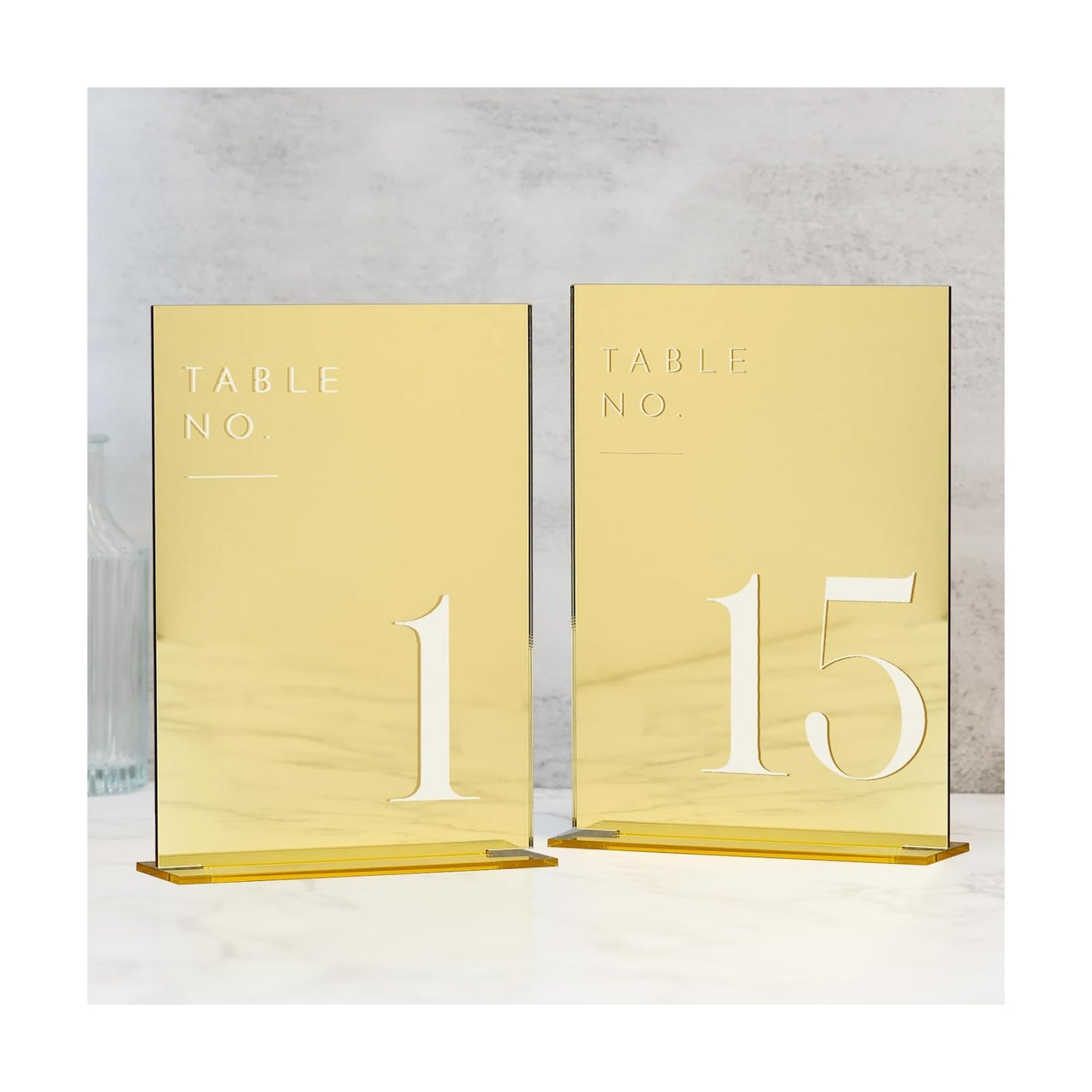 Gold Wedding Table Numbers 1-15 with Stands, 5"x7" Gold Mirror Acrylic Table Numbers, Perfect for Wedding Reception