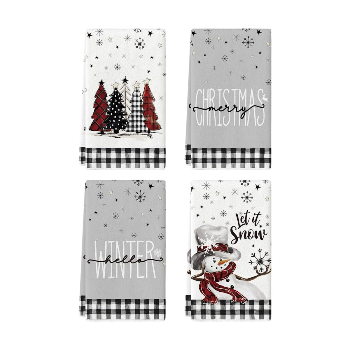 Artoid Mode Black Snowman Christmas Kitchen Towels Set of 4 18x26 Inch