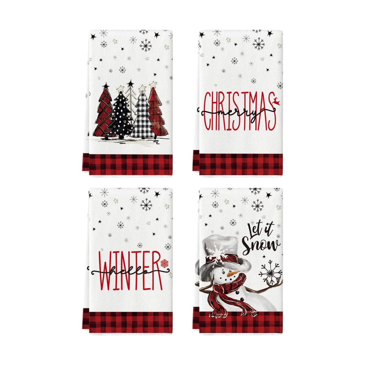 Artoid Mode Red Black Snowman Christmas Kitchen Towels Set of 4 18x26 Inch