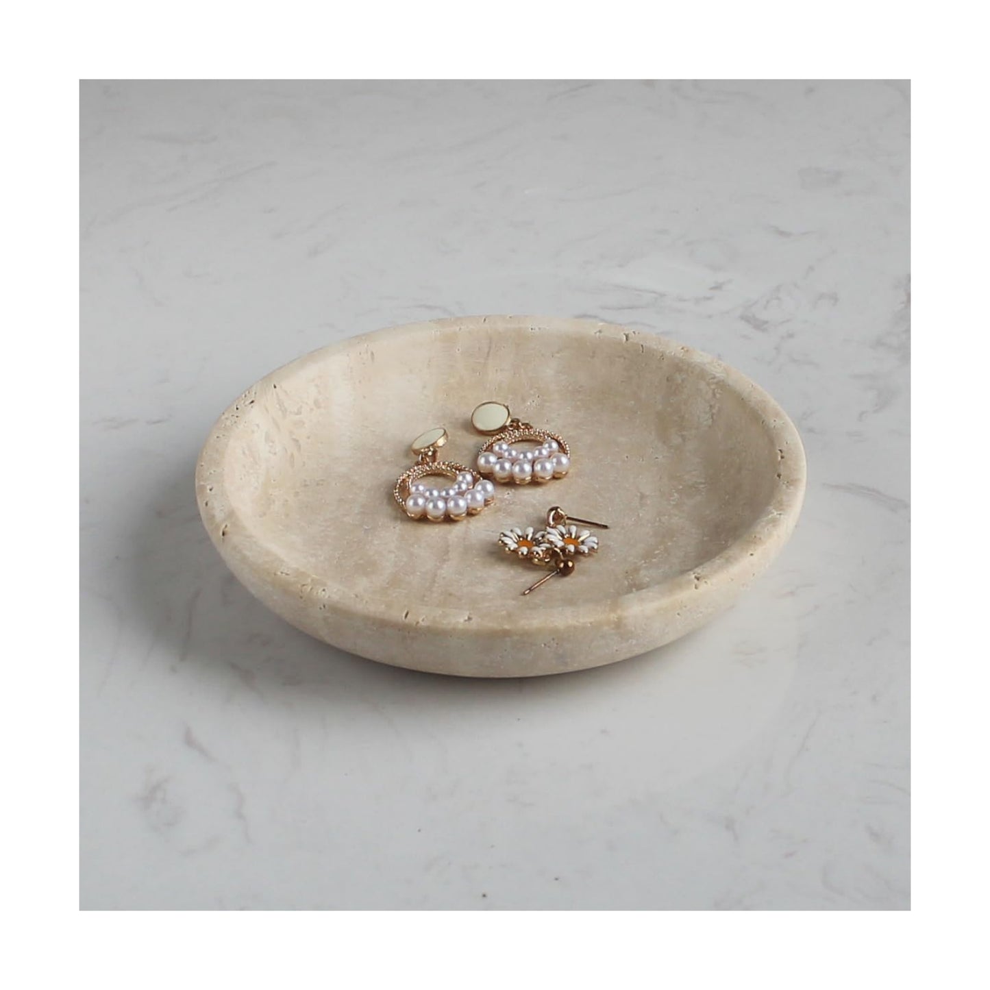 Trinket Dish for Ring Earring / Beige Travertine