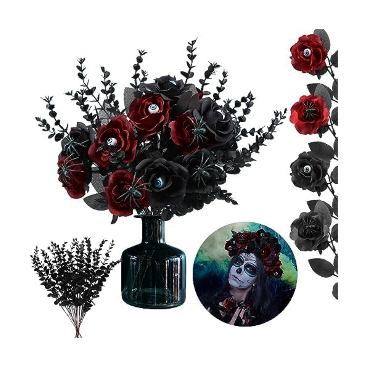 Hotop 40 Pcs Halloween Artificial Flowers with Eyeball and Spider