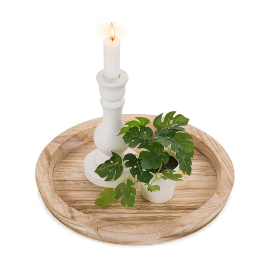 Wooden Tray / Candle Holder Plate Round Decorative Serving Tray / Light Burnt Wood