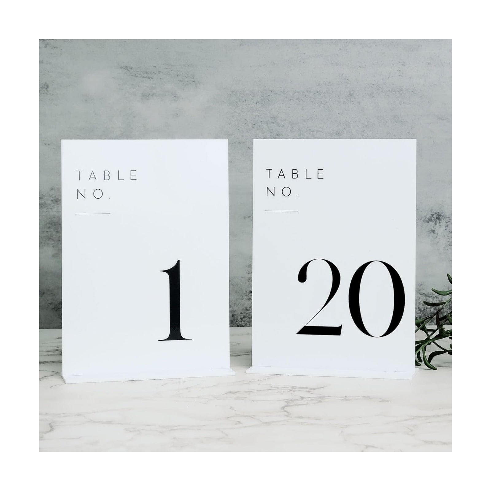 White Wedding Table Numbers 1-20 with Stands, 5"x7" White Acrylic Table Numbers, Perfect for Wedding Reception, Party