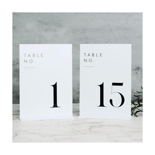 White Wedding Table Numbers 1-15 with Stands, 5"x7" White Acrylic Table Numbers, Perfect for Wedding Reception, Party