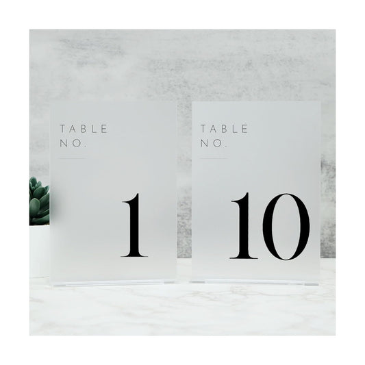 Frosted Wedding Table Numbers 1-10 with Stands | 5"x7" Frosted Acrylic Table Numbers, Perfect for Wedding Reception