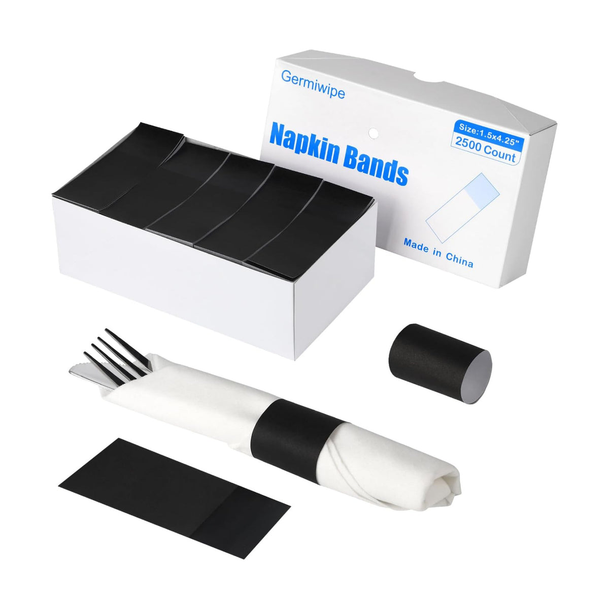 Germiwipe 2500 Pcs Napkin Bands, Paper Napkin Rings Self-Adhesive, (Black)