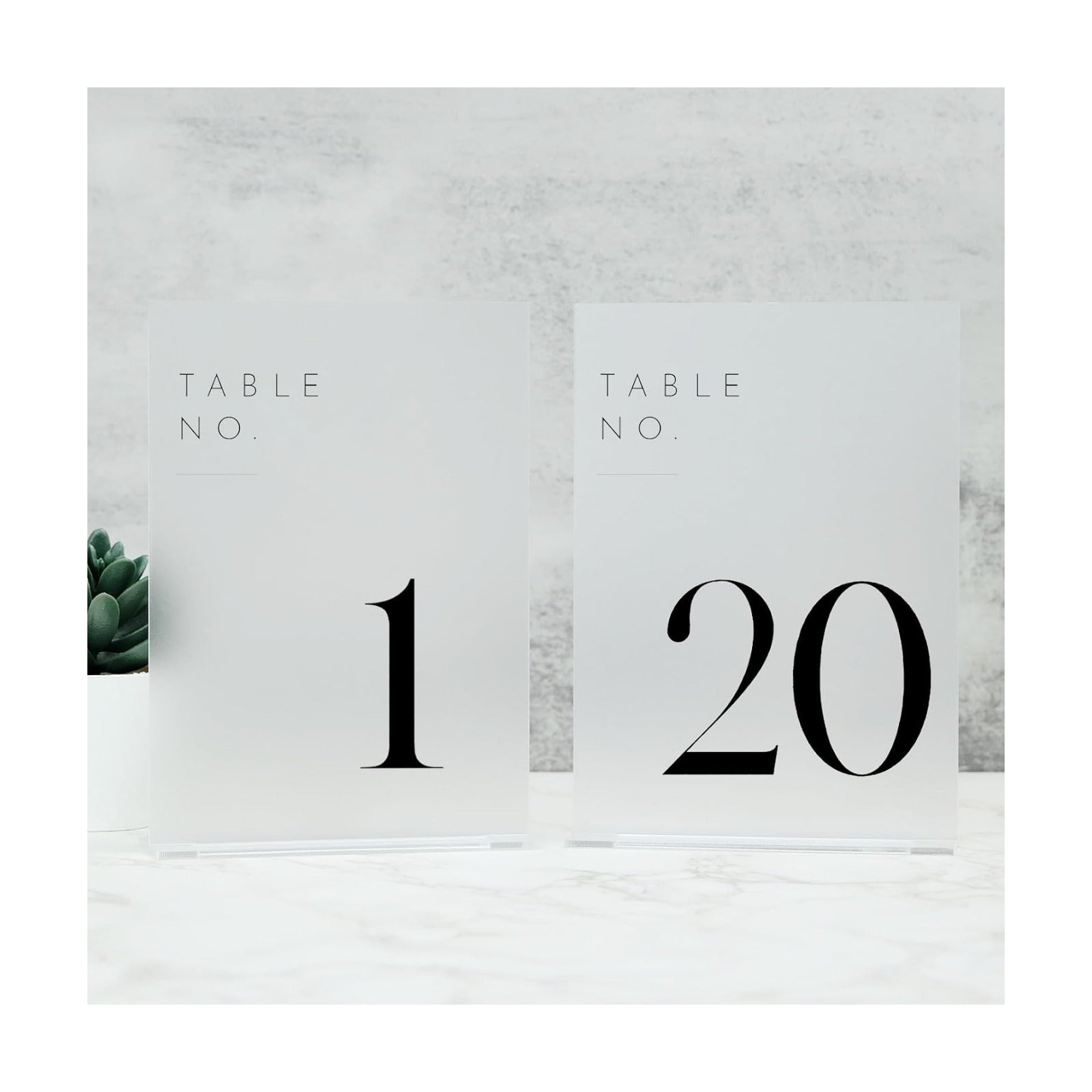 Frosted Wedding Table Numbers 1-20 with Stands | 5"x7" Frosted Acrylic Table Numbers, Perfect for Wedding Reception