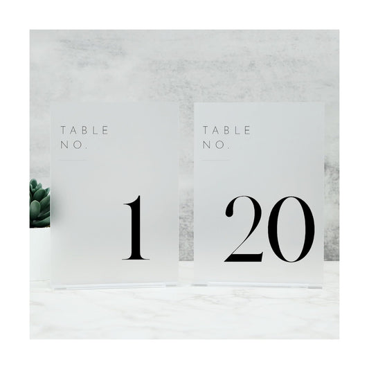 Frosted Wedding Table Numbers 1-20 with Stands | 5"x7" Frosted Acrylic Table Numbers, Perfect for Wedding Reception