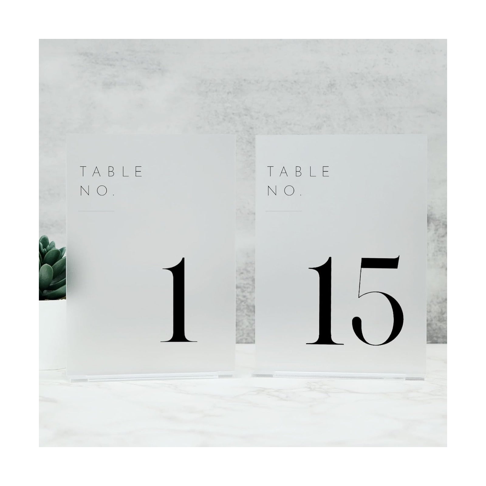 Frosted Wedding Table Numbers 1-15 with Stands | 5"x7" Frosted Acrylic Table Numbers, Perfect for Wedding Reception