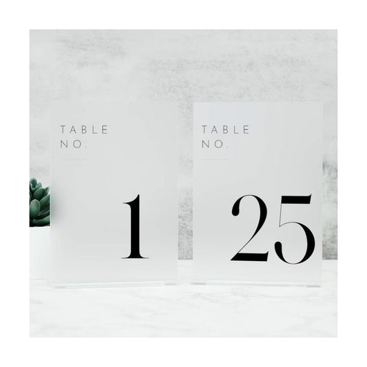 Frosted Wedding Table Numbers 1-25 with Stands | 5"x7" Frosted Acrylic Table Numbers, Perfect for Wedding Reception