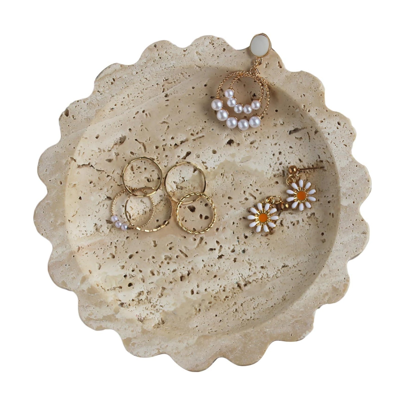 Natural Small Travertine Scalloped Edge Tray 6.3 / Beige Travertine