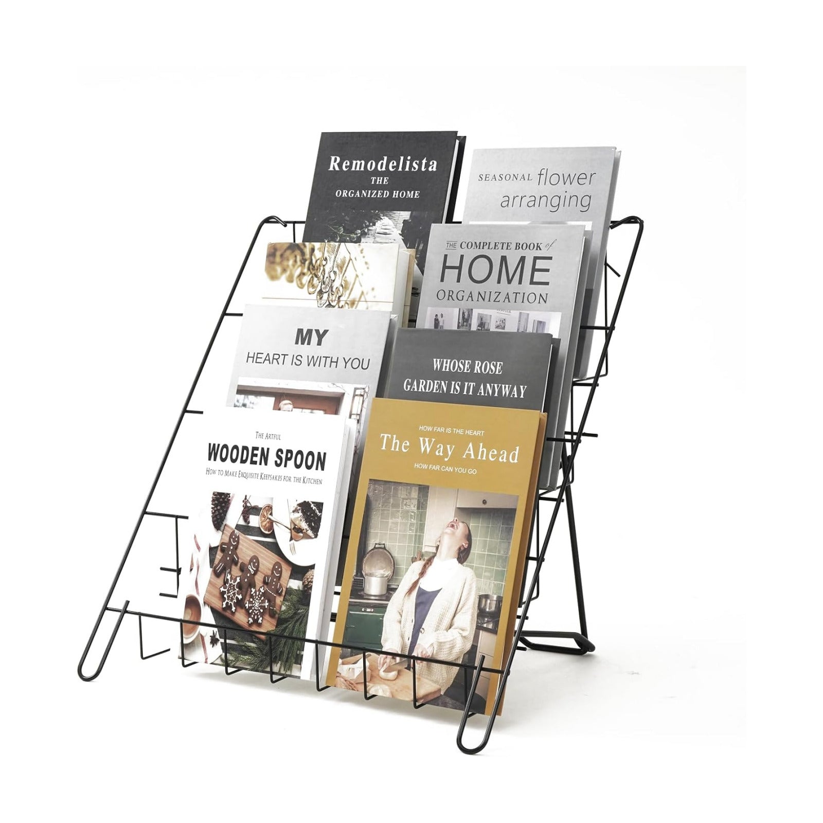 Wire Magazine Rack with 4 Open Tiers Book Signing Rack Tabletop Display Stand Holds Both Magazines and Brochures