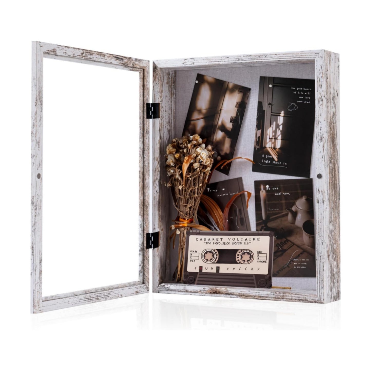 Muzilife 11x14 Shadow Box Picture Frame, 2.16 Deep, HD Glass, Rustic White | FSC-Wood, Magnetic Door, Linen Interior &