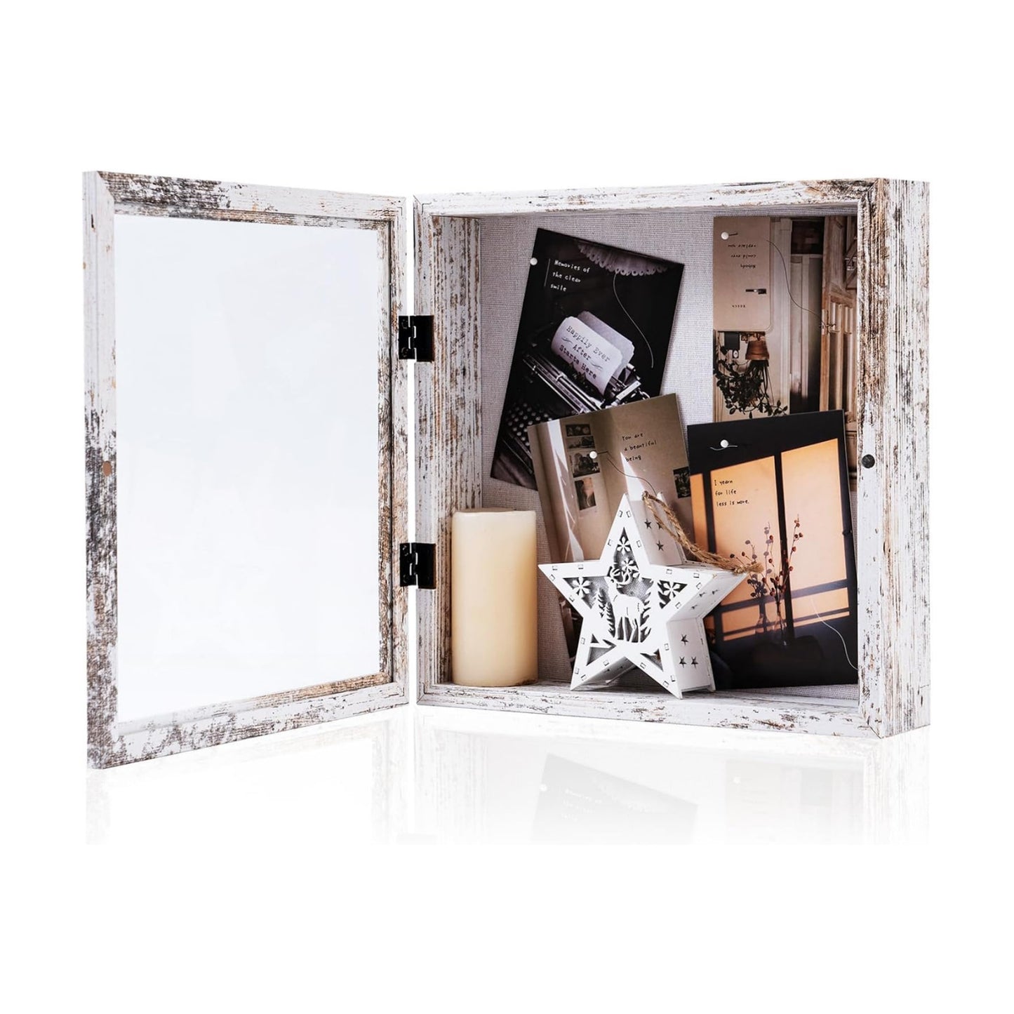 Muzilife 11x11 Shadow Box Picture Frame, 2.16 Deep, Real Glass, Rustic White