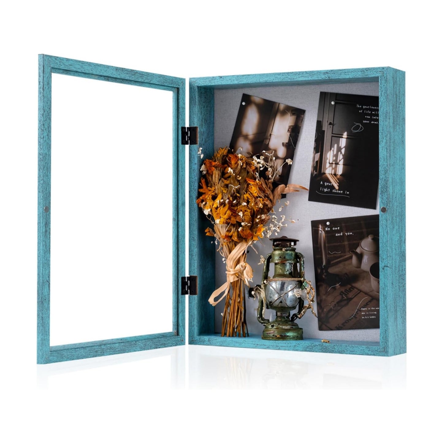 Muzilife 11x14 Shadow Box Picture Frame, 2.16 Deep, HD Glass, Rustic Blue | FSC-Wood, Magnetic Door, Linen Interior &