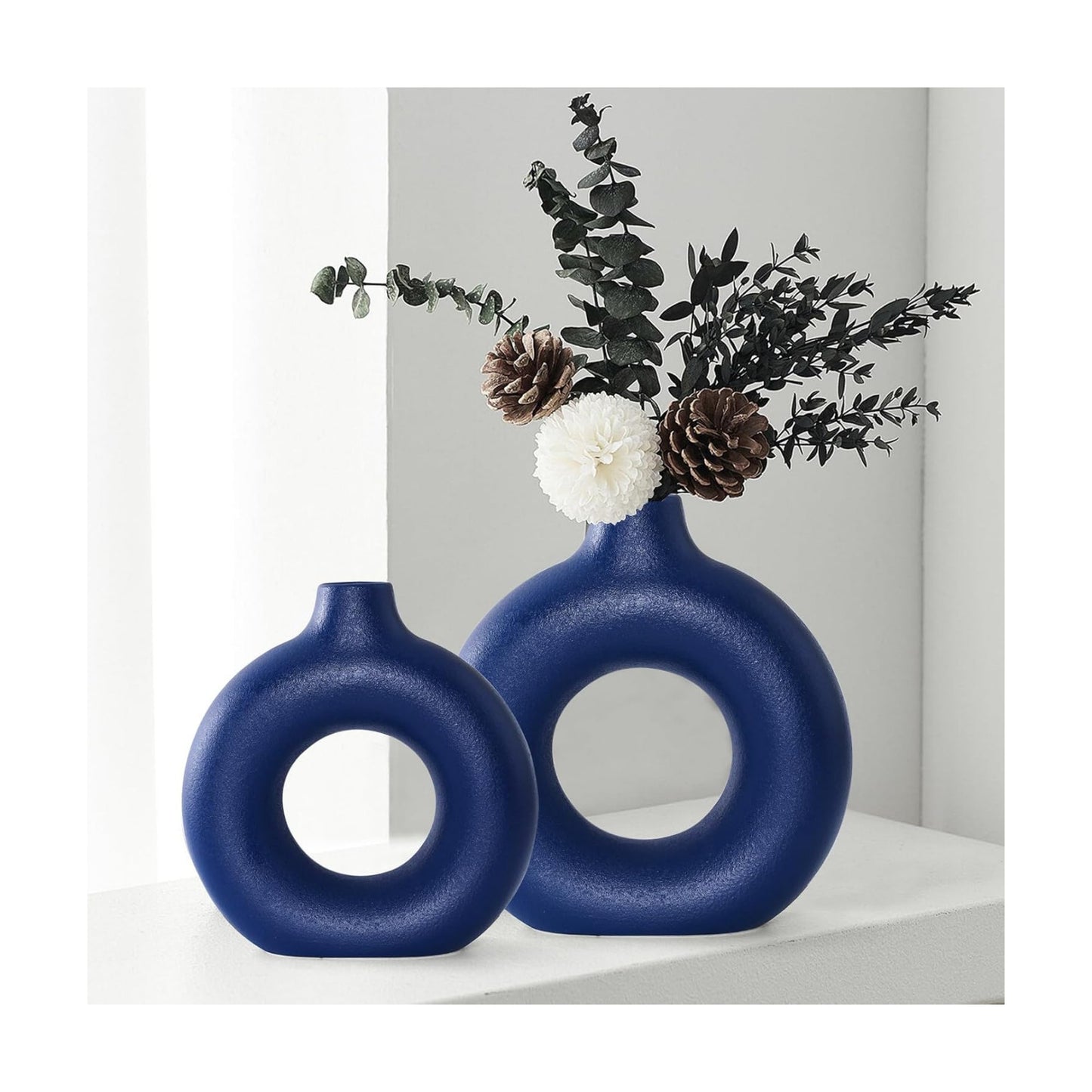 Ceramic Vase / Blue / Donut / Set of 2