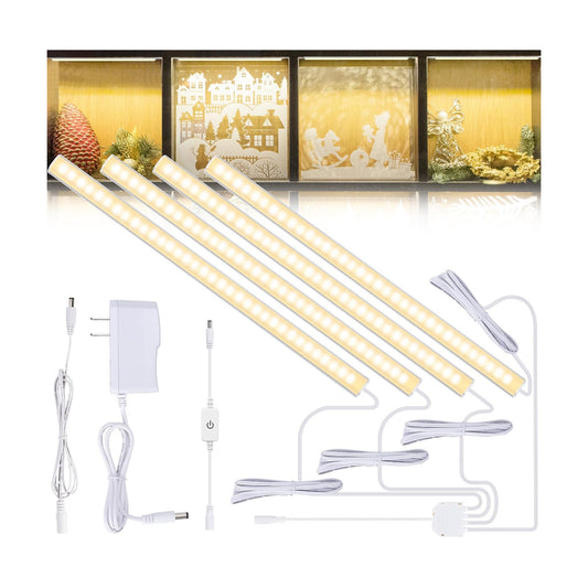 JUSJUBR 4PCS x 12inch Display Cabinet Lights Warm White, Dimmable LED Shelf Lighting with Memory Function, Bookshelf