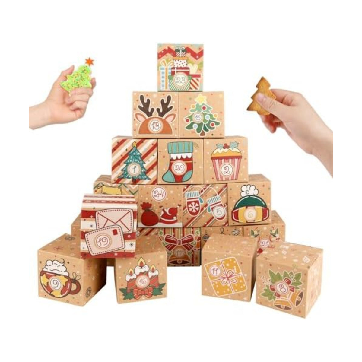 ONESING 24 Pcs DIY Christmas Advent Calendar Boxes for 2026, 24 Days Countdown Calendar Gift for Adults and Kids Christmas Cardboard Number Boxes Make & Fill Your Own Advent Calendar Boxes Lovely Xmas Kraft Papper