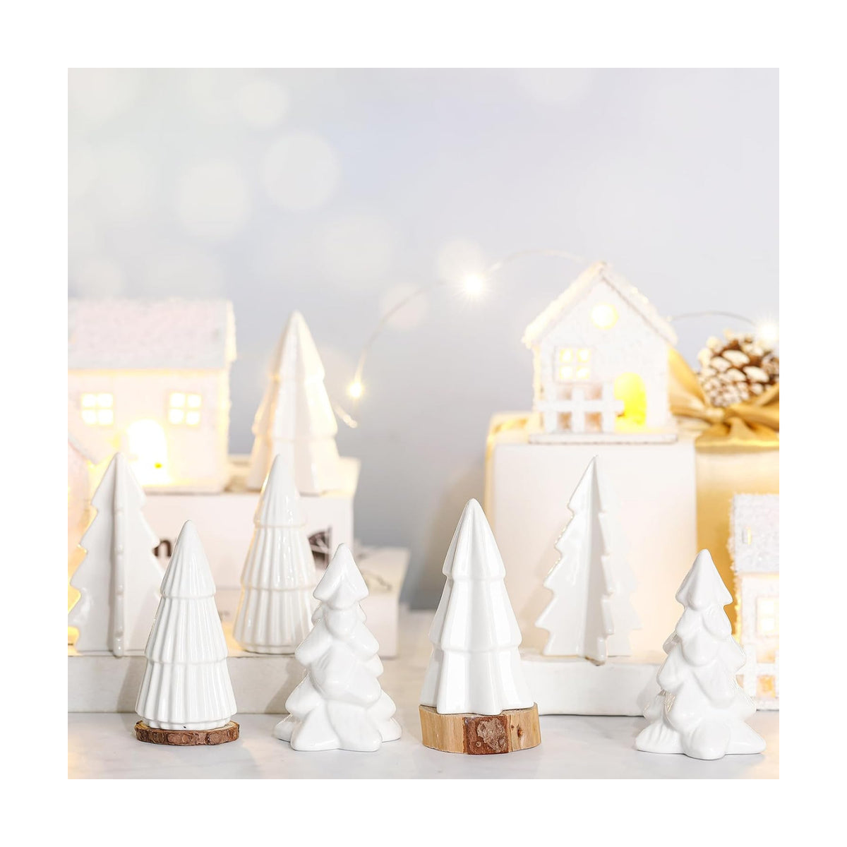 Nuenen 8 Pcs White Ceramic Christmas Tree Decor Winter Decoration, Classic