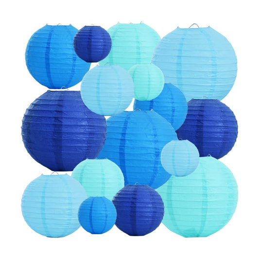 BEISHIDA Blue Mix Paper Lanterns 16Pcs 6/8/10/12 Inch Round Chinese Lamp