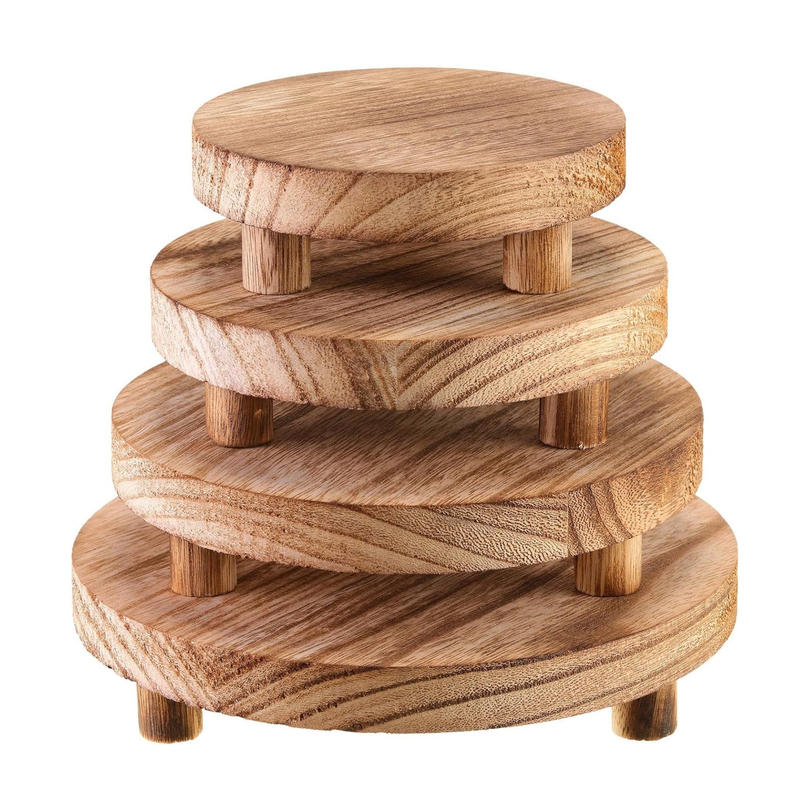 Wooden Risers for Display Wood Pedestal Stand Mini Tray Stand Round Wooden / Light Brown / Set of 4