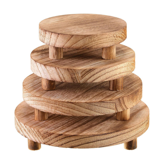 Wooden Risers for Display Wood Pedestal Stand Mini Tray Stand Round Wooden / Light Brown / Set of 4