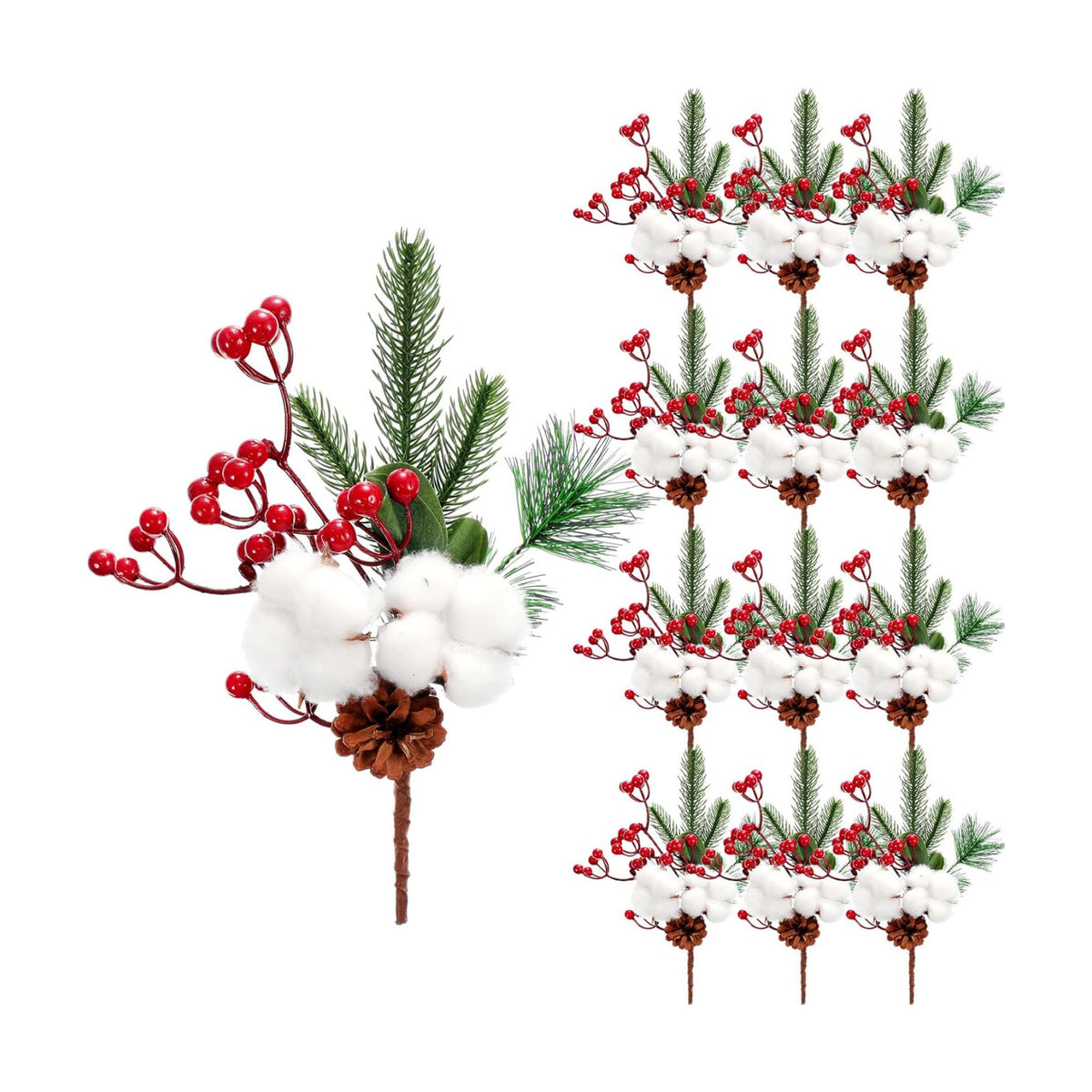 Boao 12 Pcs Christmas Berry Pine Picks, 11 Inch, Pine Cone