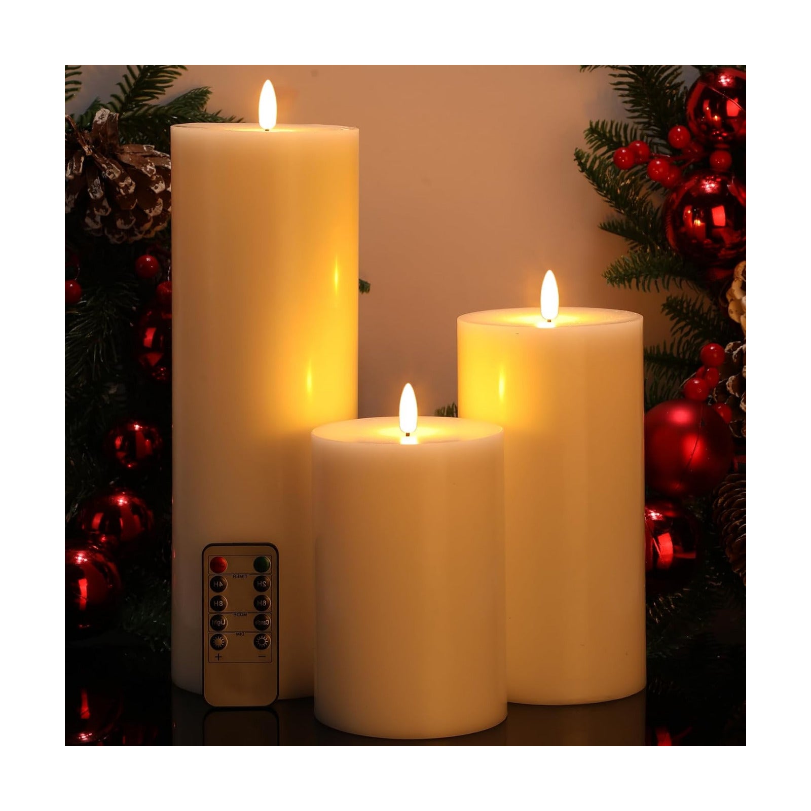 3 Pcs White 6/8/12 Icnhes Flameless LED Candles with Remote and 2/4/8h Timer Battery Operated Wax Flickering Candles