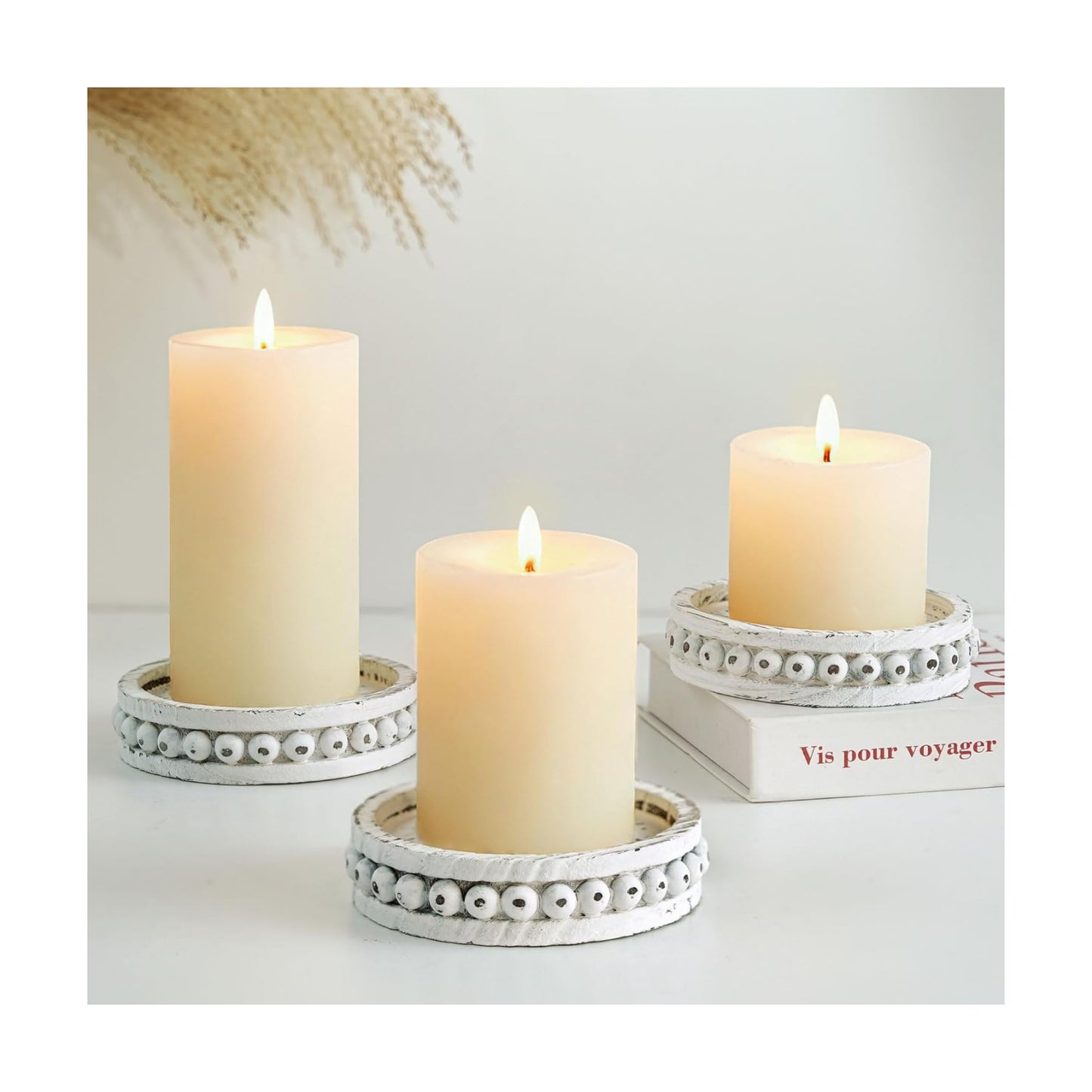 Rustic Farmhouse Wooden Candlestick Holders / 5.11 / White Washed / Set of 3