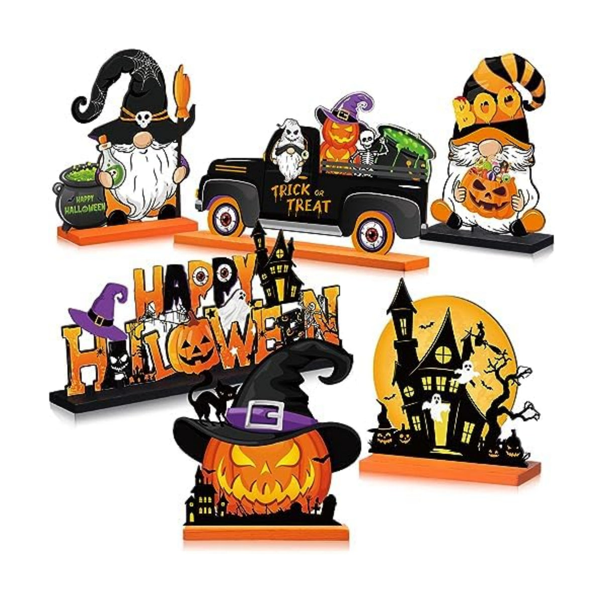Soaoo 6 Pieces Halloween Wooden Table Centerpieces Decoration