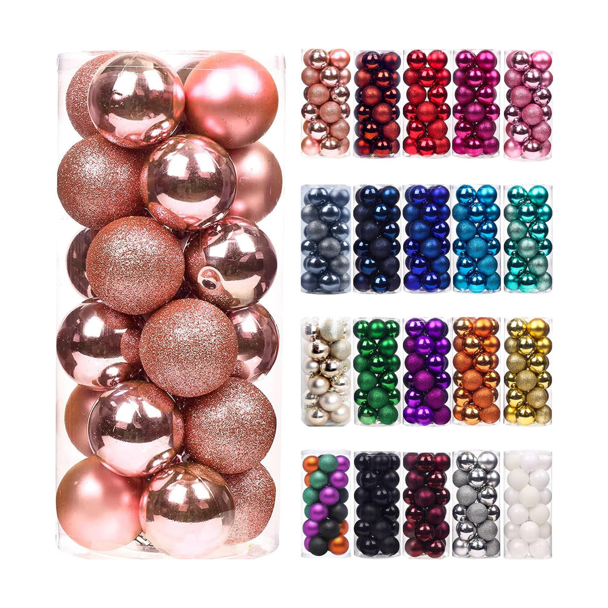 Emopeak 24 Count Rose Gold Mini Christmas Balls Ornaments 1.57 Inch