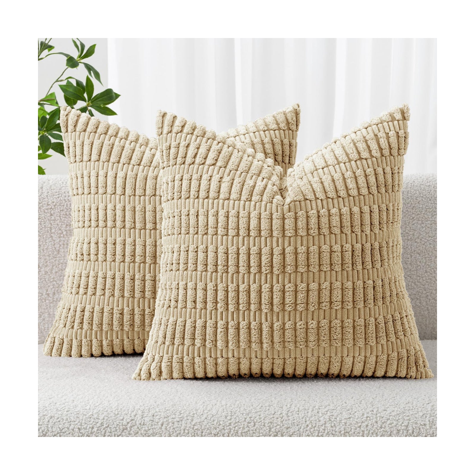 MIULEE Euro Sham Corduroy Decorative Throw Pillow Covers 22x22 Tan Set of 2