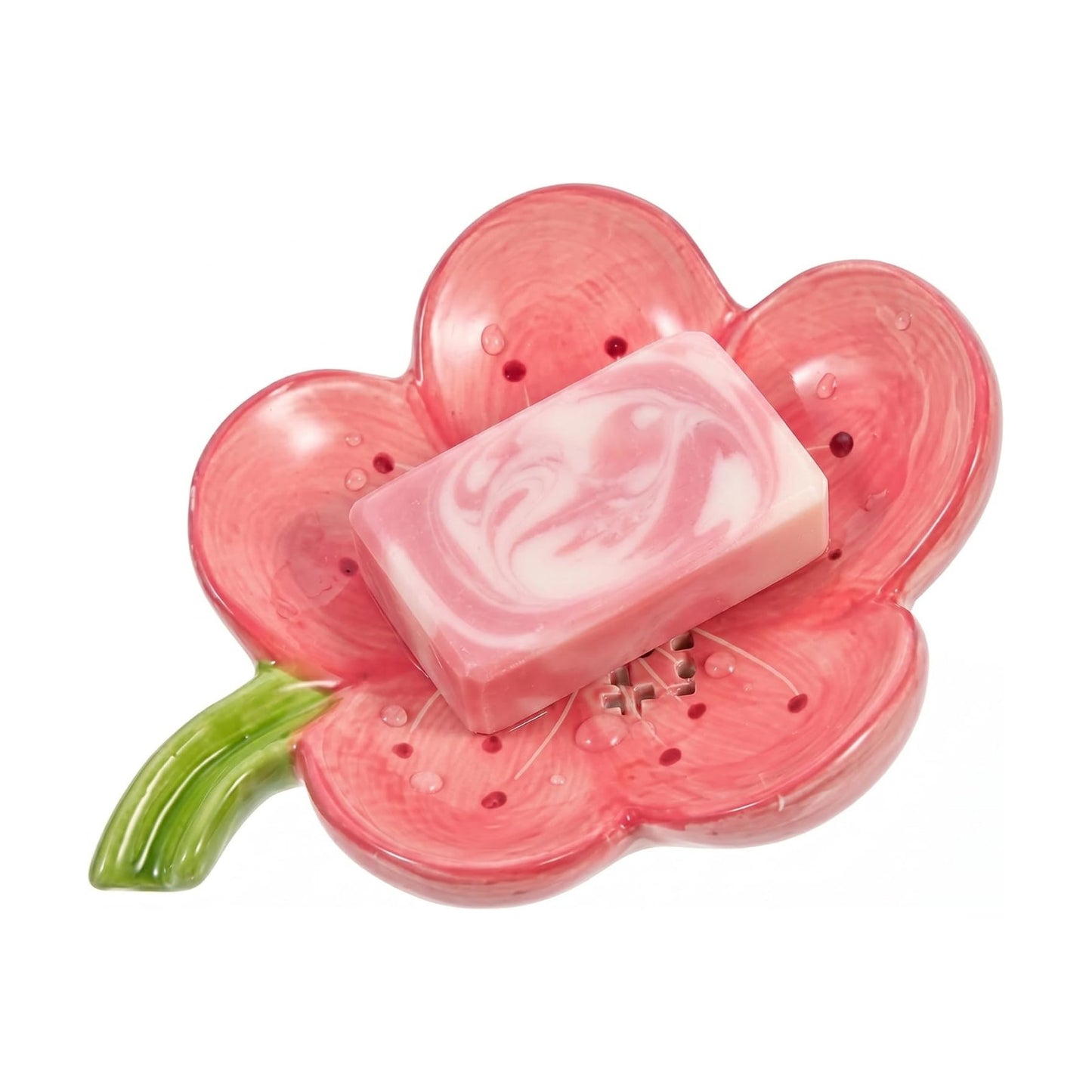 Ceramic Shape Soap Dish Drain Rack Decorative Bathroom Soap Tray / 14.6 x 11 x 5 / CM / Pink