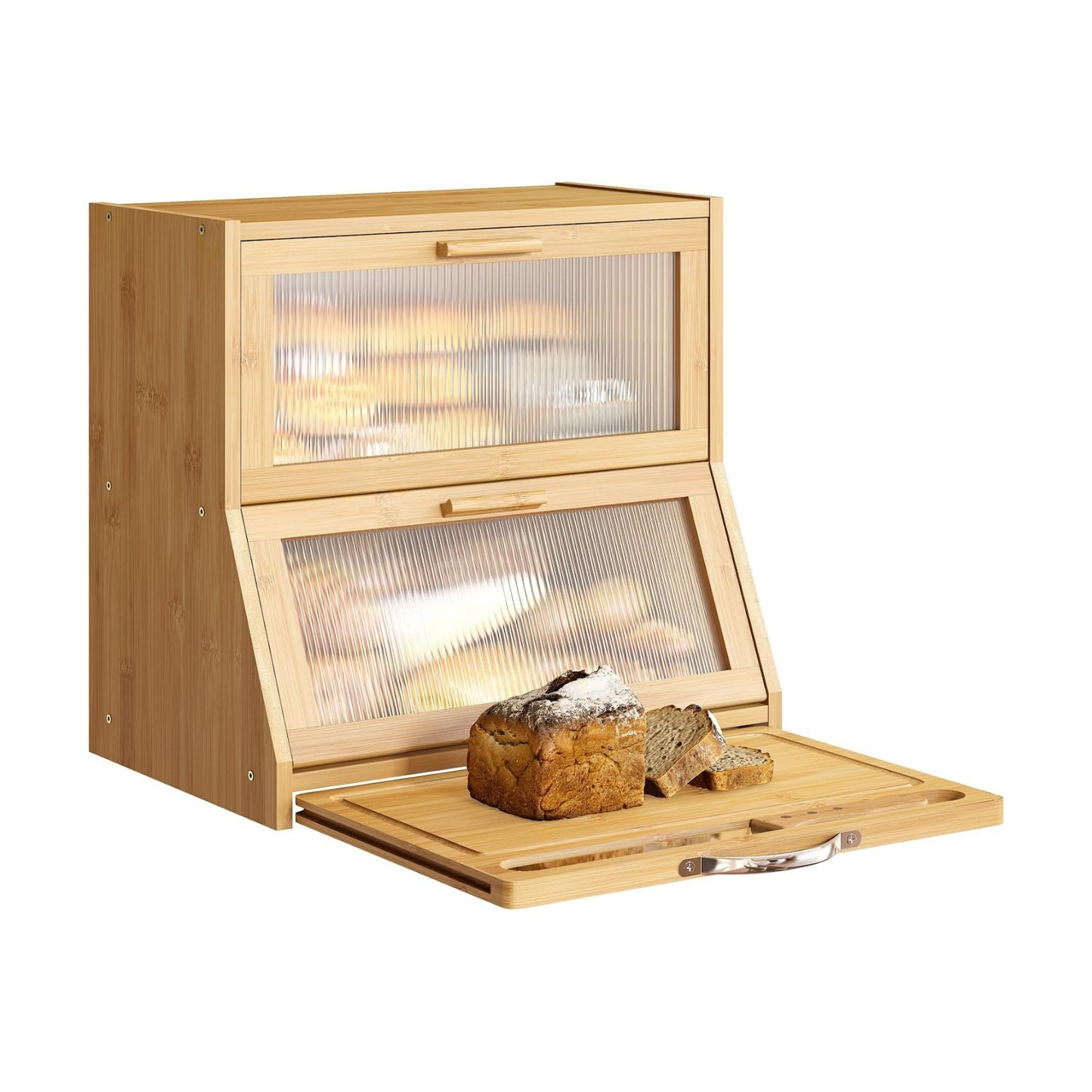BMOSU Double-Layer Large Bread Box with Cutting Board for Kitchen Countertop Bread Box With Frosted Glass Window