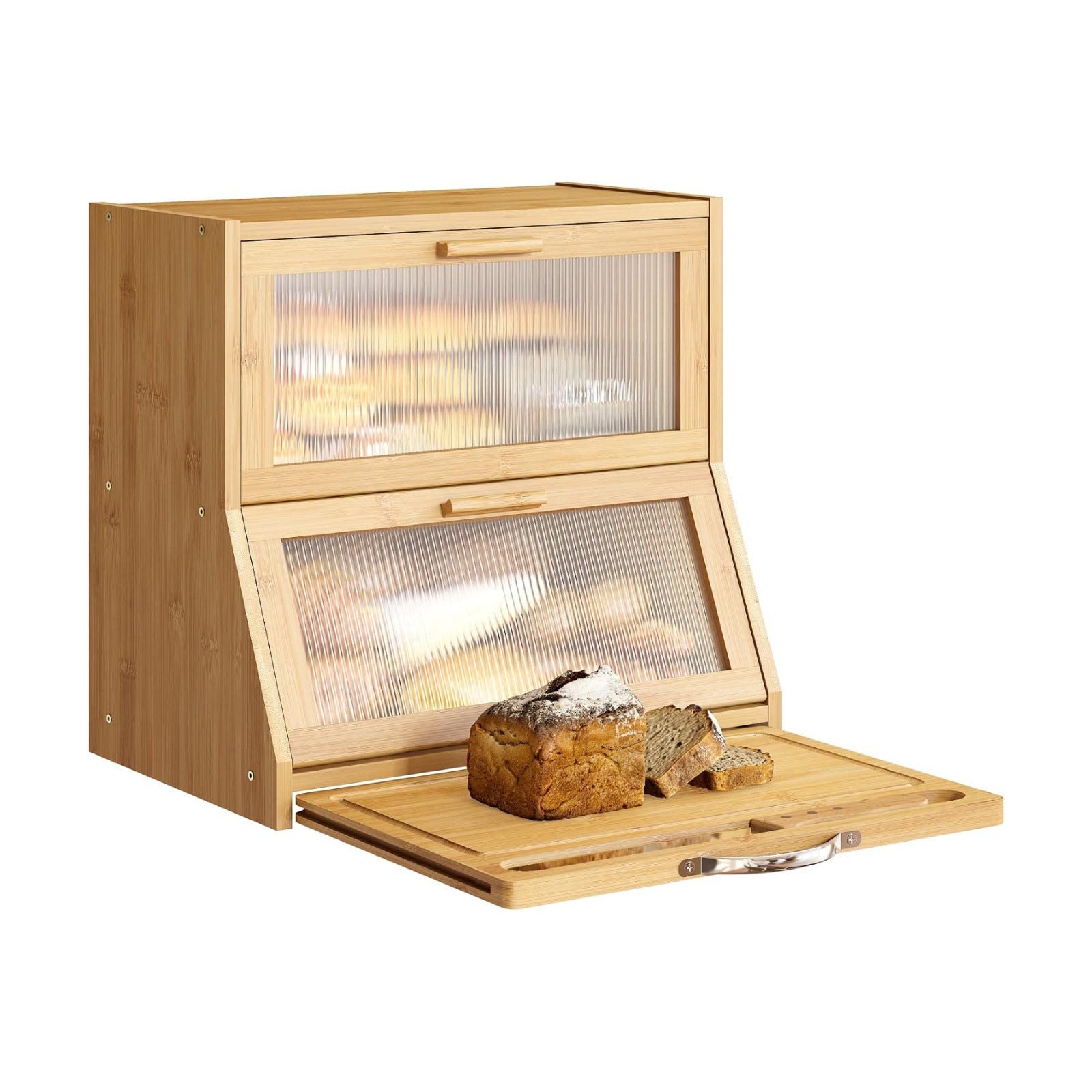 BMOSU Double-Layer Large Bread Box with Cutting Board for Kitchen Countertop Bread Box With Frosted Glass Window