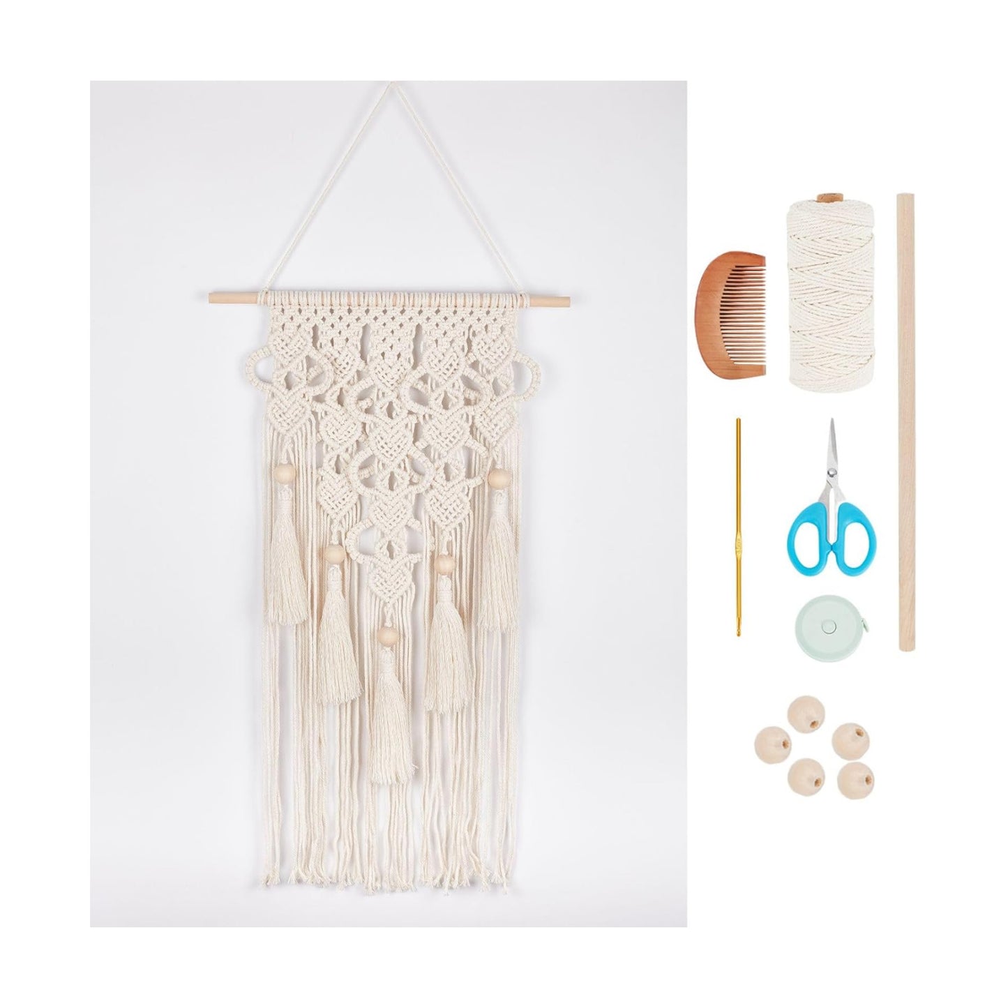 DIY Macrame Kit for Adults Beginners Bohemian Macrame Wall Hanging Ornament Creative Boho / White-8