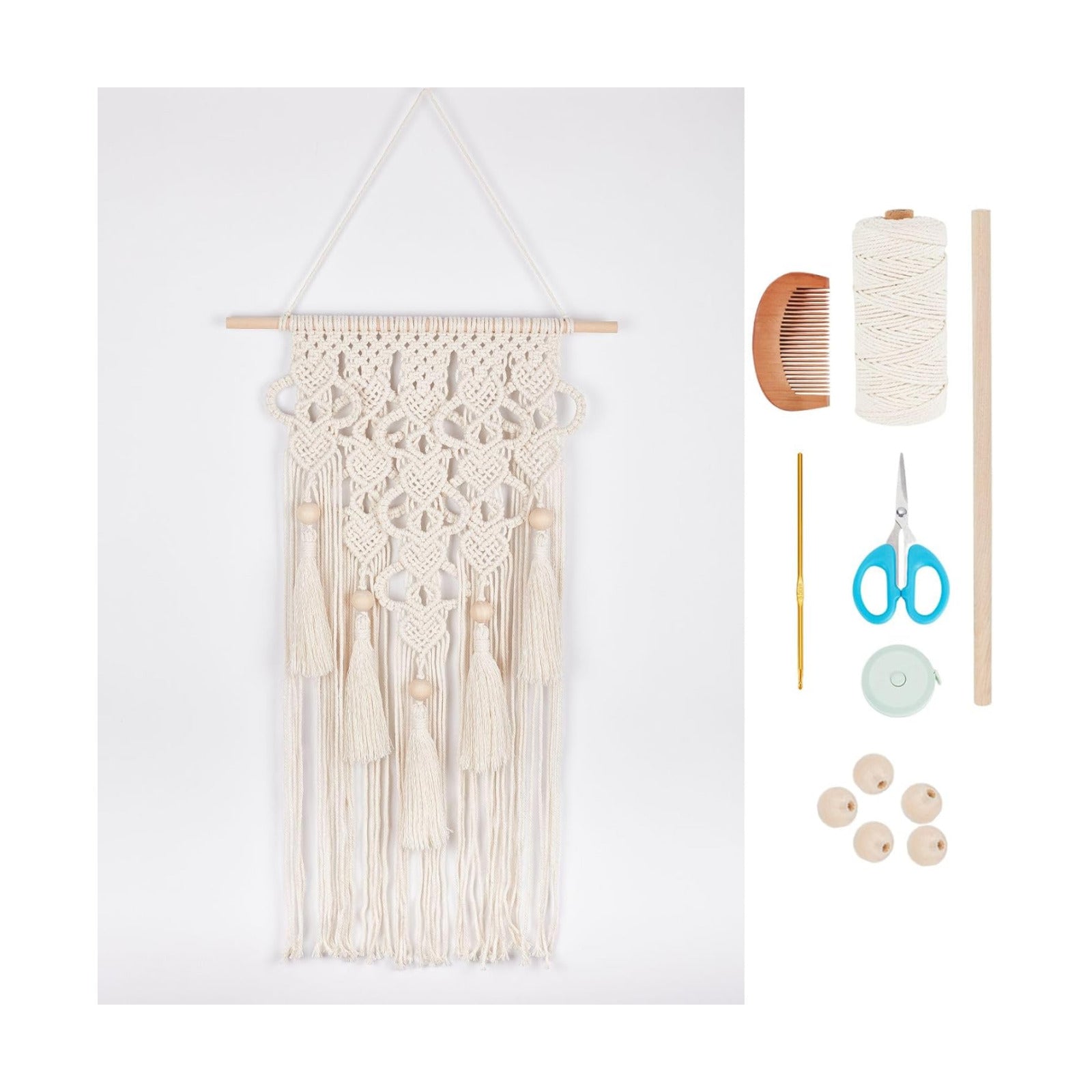 DIY Macrame Kit for Adults Beginners Bohemian Macrame Wall Hanging Ornament Creative Boho / White-8