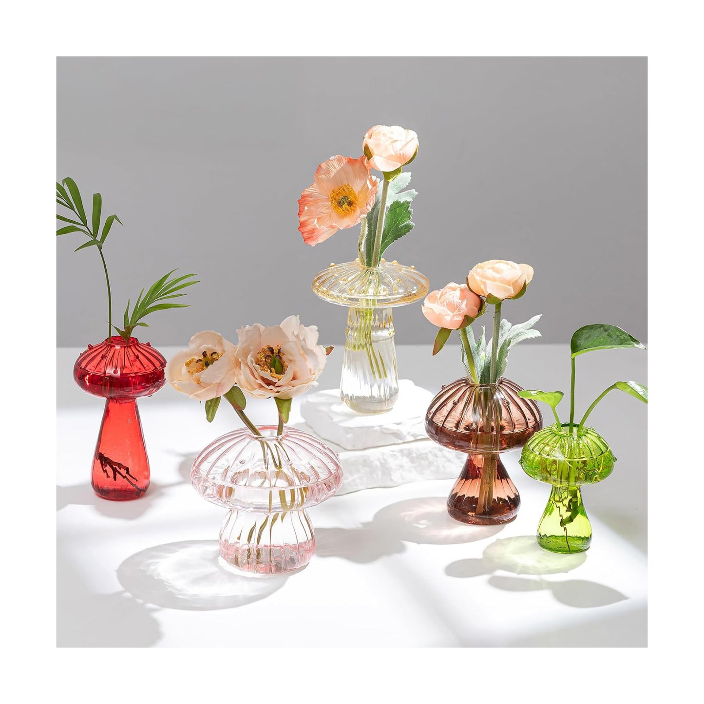 Glass Mushroom Vase for Flowers / Colored / Set of 5