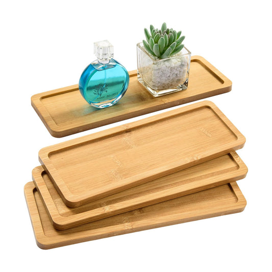 Bamboo Serving Tray Rectangle Bamboo Wood Tea Serving Tray Rounded Edges Wooden Bathroom / Set of 4