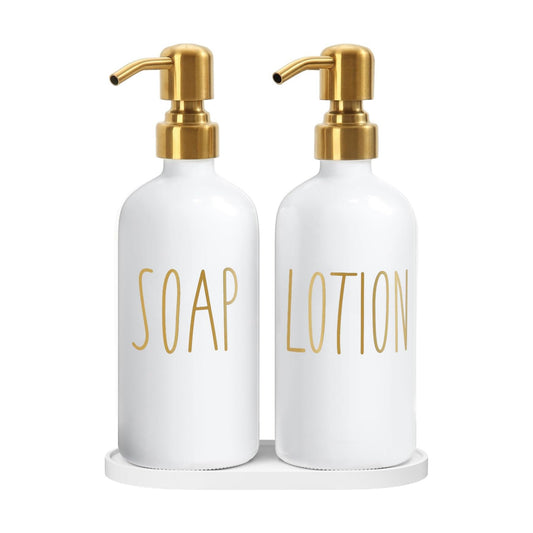 MOMEEMO Bathroom Soap Dispenser Set, White | Contains Lotion and Hand Soap Dispenser, Suitable for Bathroom Decor