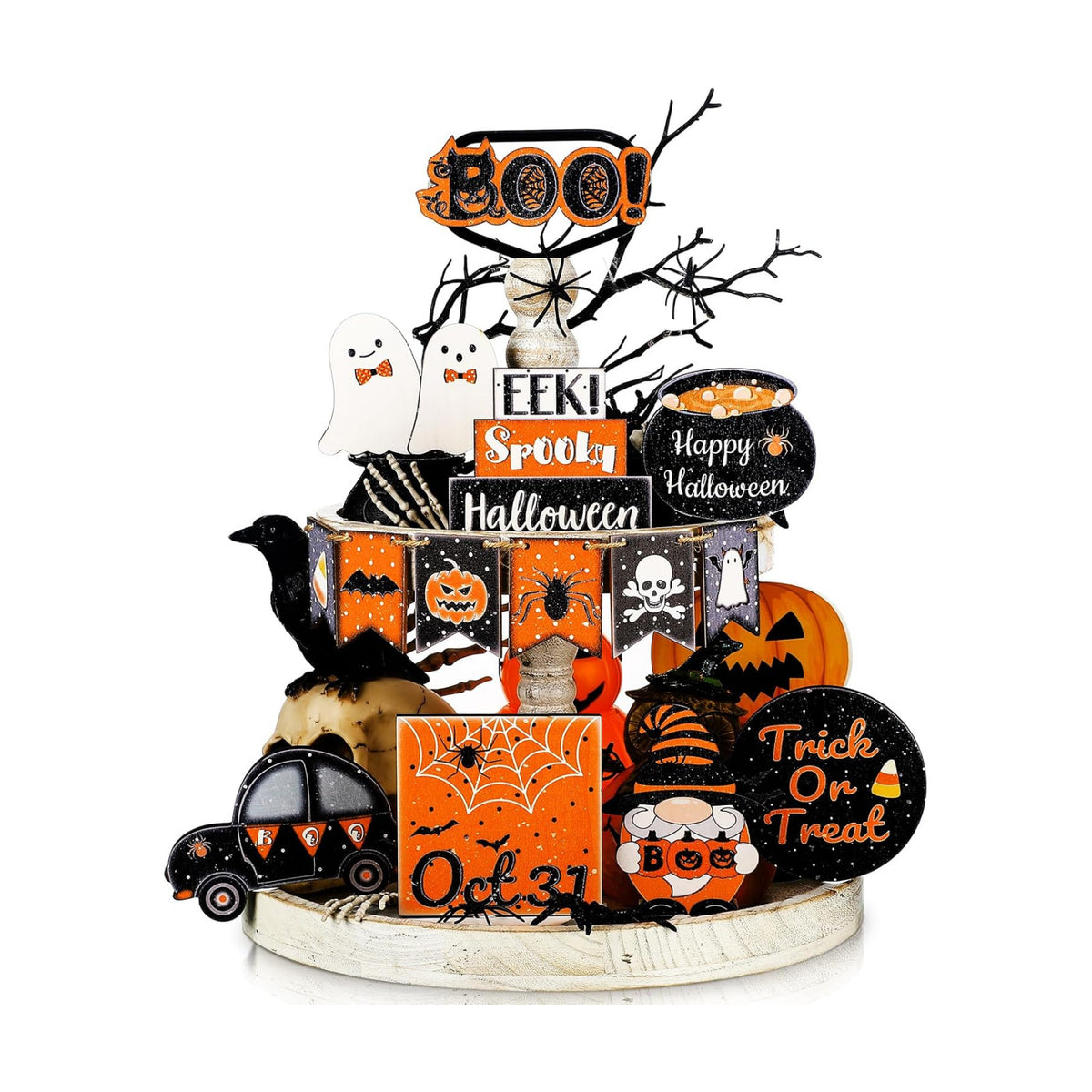 Thyle 15 Pcs Halloween Tiered Tray Decor Set Cute Halloween Decor